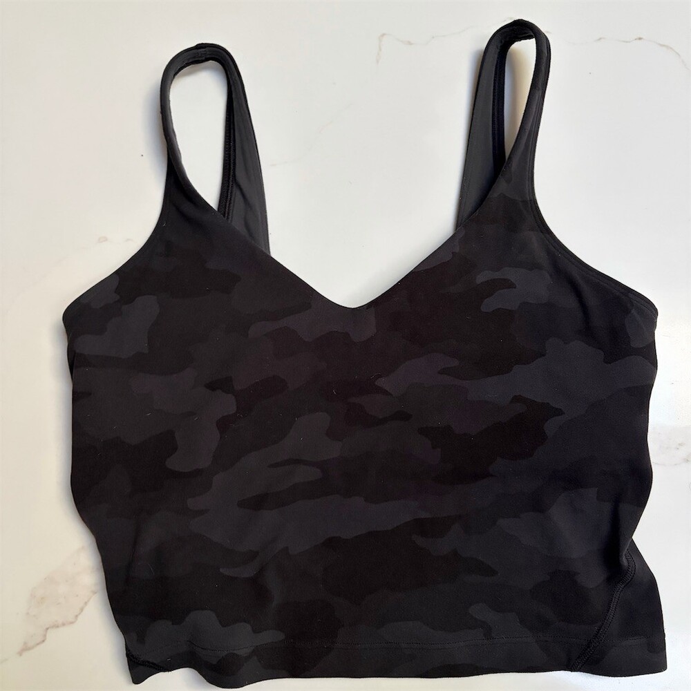 lululemon Align Tank Top Womens Size 6 Black Gray Camo Built-In Bra Yoga